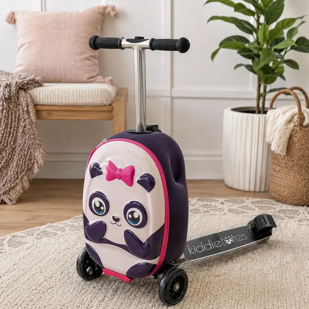 Kiddietote Panda Ride On Scooter Suitcase Kids Rolling Carry On Travel Luggage